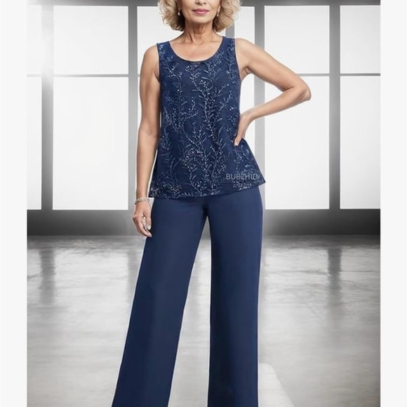 3 piece Mother of Bride Son set Pants, Sleeveless Sequin Top, Shrug Sz 22W NWT - Picture 2 of 10